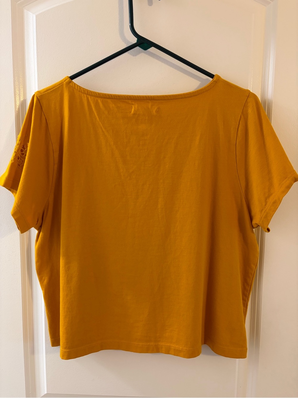 Women's Mustard Yellow Butterfly Cutout Short Sleeve Top - Picture 9 of 15